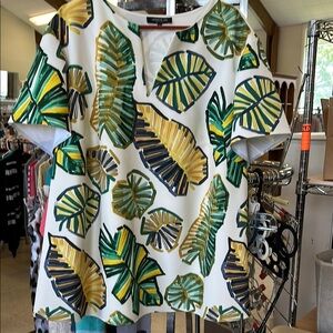 Lafayette 148 New York Green and White Short Sleeve Tunic